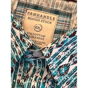 Panhandle Rough Stock Mens XXL Western Pearl Snap Shirt Turquoise Geometric